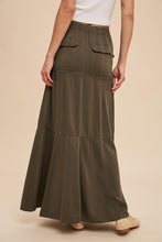 Load image into Gallery viewer, Nova Dark Olive Tencel Twill Utility Maxi Skirt