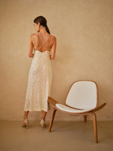 Load image into Gallery viewer, Audrey Cross-Back Champagne Sequin Midi Dress