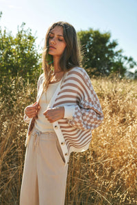 Eva Mixed Striped Knit Sweater in Taupe