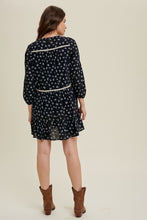 Load image into Gallery viewer, Alina Black Floral Mini Dress with Crochet Trim