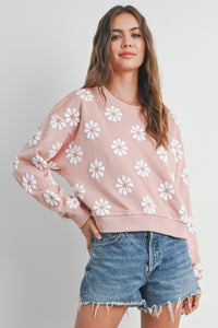 Elodie Mauve Daisy Round Neck Sweatshirt