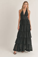 Load image into Gallery viewer, black lace floor length wedding guest dress