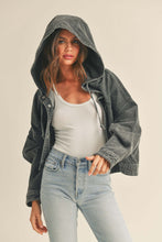 Load image into Gallery viewer, Adeline Black Washed Cotton Hooded Jacket