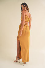 Load image into Gallery viewer, Allison Edgy Mustard Cutout Maxi Dress