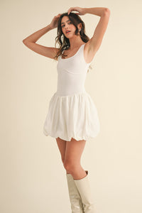 Aliza Bubble Hem Mixed Media Mini Dress