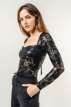 Load image into Gallery viewer, Rylie Black Sequin Lace Long Sleeve Bodysuit