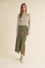 Load image into Gallery viewer, Eleanor Olive Washed Cotton Slit Front Long Skirt