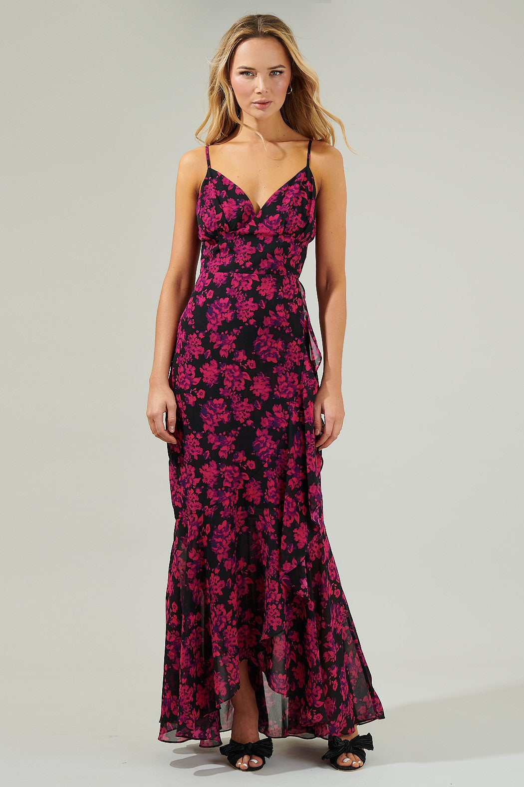 Doris Ruffle Maxi Dress XLarge / Fuchsia Multi
