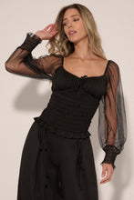 Load image into Gallery viewer, Julia Square Neck Sheer Long Sleeve Smocked Top