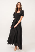 Load image into Gallery viewer, Zuri Black Open Back Smocked Midi Dress