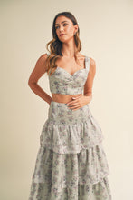 Load image into Gallery viewer, Madilyn Organza Floral Crop Top and Ruffle Maxi Skirt Set