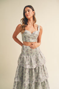 Madilyn Organza Floral Crop Top and Ruffle Maxi Skirt Set