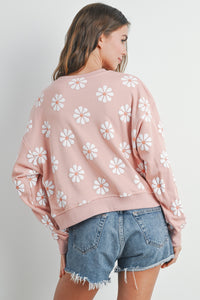 Elodie Mauve Daisy Round Neck Sweatshirt