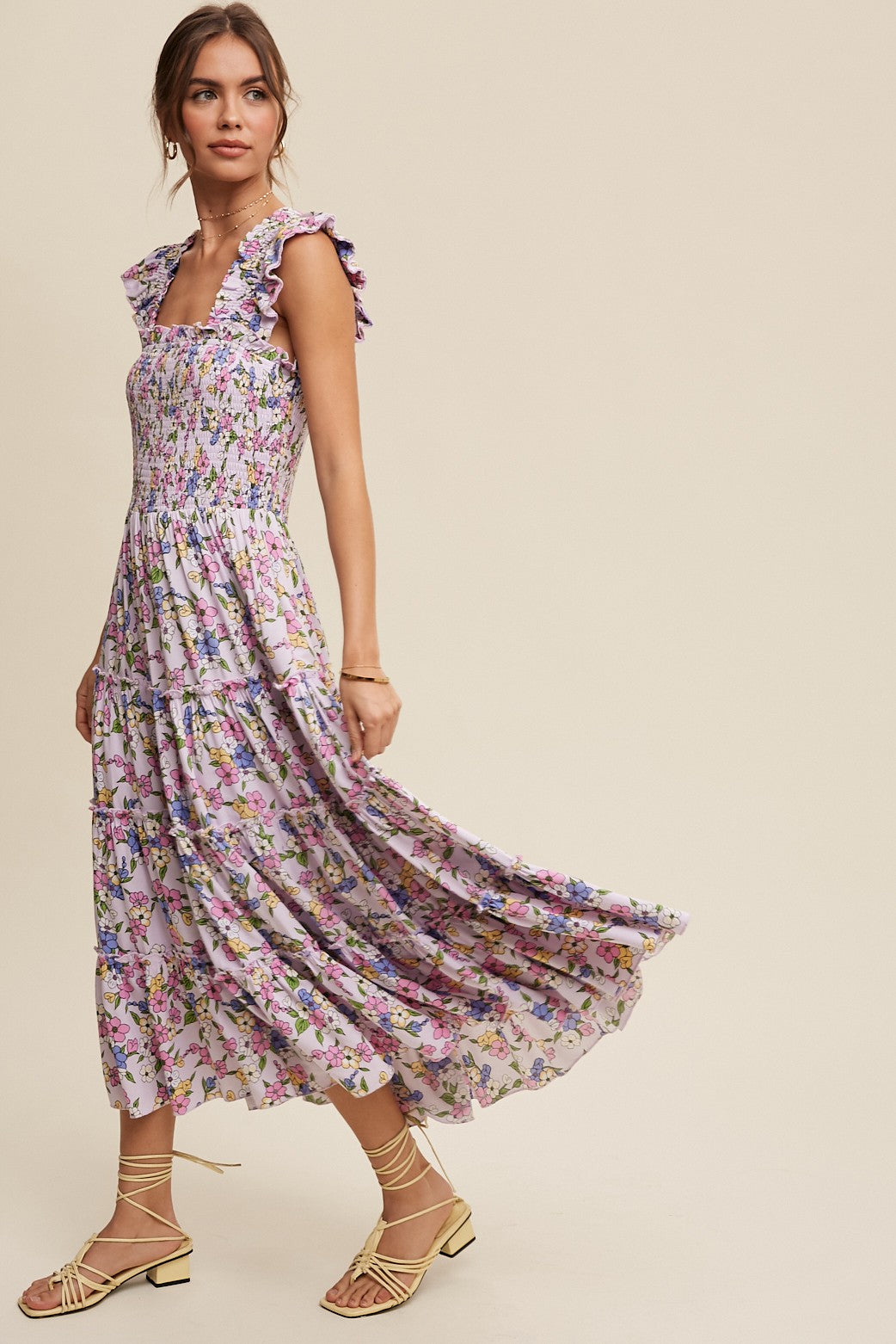 floral print tiered ruffle maxi dress Lia Flower Print Ruffle Tiered Maxi Dress Small