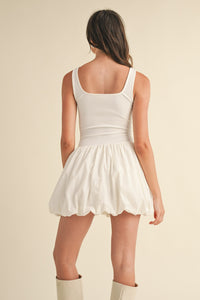 Aliza Bubble Hem Mixed Media Mini Dress