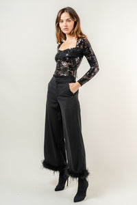 Rylie Black Sequin Lace Long Sleeve Bodysuit
