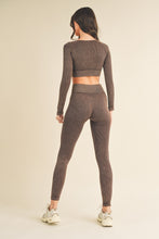 Load image into Gallery viewer, Violet Cozy Chic Mineral Wash Chocolate Crop Top &amp; Legging Set