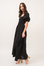 Load image into Gallery viewer, Zuri Black Open Back Smocked Midi Dress