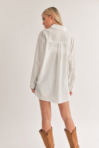 Abigail White Oversized Button-Down Blouse with Front Pocket