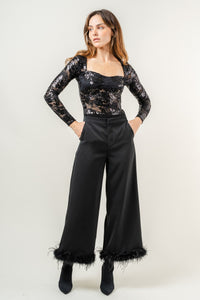 Rylie Black Sequin Lace Long Sleeve Bodysuit