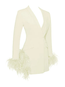 Diana White Feather Trim Blazer Dress