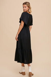 Celine Smocked Satin Maxi Dress in Black