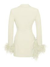 Load image into Gallery viewer, Diana White Feather Trim Blazer Dress
