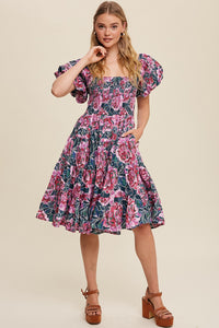 Vivienne Floral Print Puff Sleeve Midi Dress