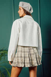 Naomi Trendy Plaid Flared Mini Skirt in Taupe