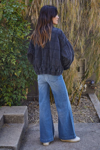 Maggie Washed Black Dolman Quilted Knit Jacket