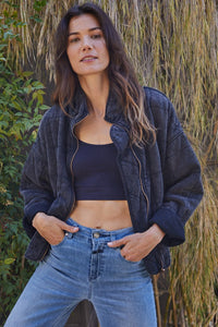 Maggie Washed Black Dolman Quilted Knit Jacket
