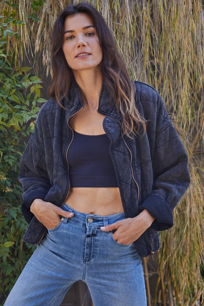 Maggie Washed Black Dolman Quilted Knit Jacket