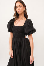 Load image into Gallery viewer, Zuri Black Open Back Smocked Midi Dress