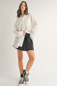 Abigail White Oversized Button-Down Blouse with Front Pocket