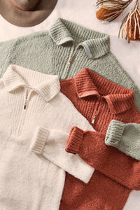 Kendra Zip up Pullover Sweater - Cream