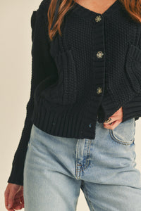 Lola Button Down Cardigan - Black