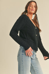 Lola Button Down Cardigan - Black