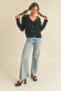 Lola Button Down Cardigan - Black