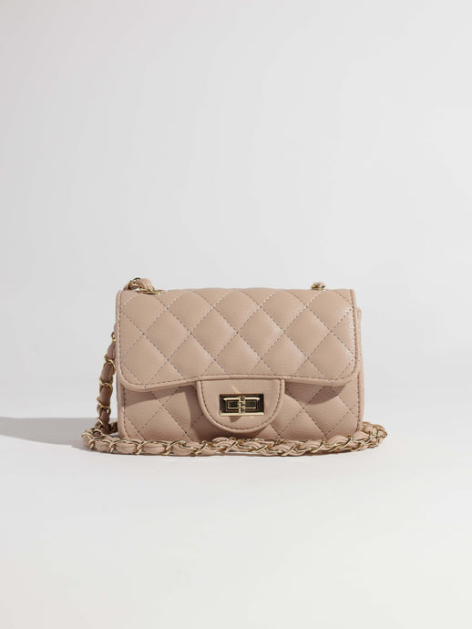 Beige Mini Quilted Crossbody Bag