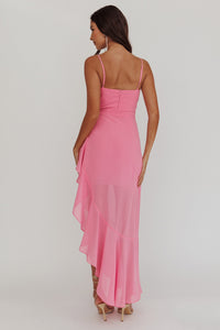Clara Pink Chiffon Asymmetrical Waterfall Dress