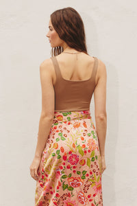 Double Layer Square Neck Tank Bodysuit - Tan