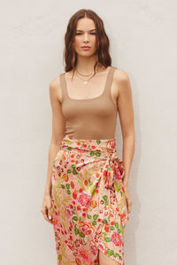 Double Layer Square Neck Tank Bodysuit - Tan