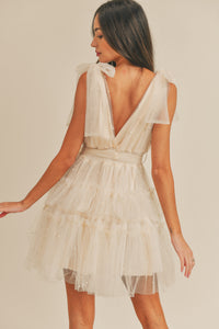 Kara Cream Pearl Tulle Mini Dress