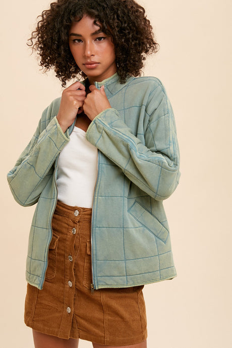 Whitney Burnout Quilted Jacket - Sage