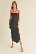 Load image into Gallery viewer, Kimmie Black Halter Ribbed Knit Midi Dress