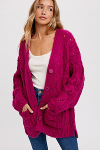 Eliza Open Cable Knit Button Down Oversized Cardigan
