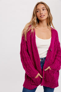 Eliza Open Cable Knit Button Down Oversized Cardigan
