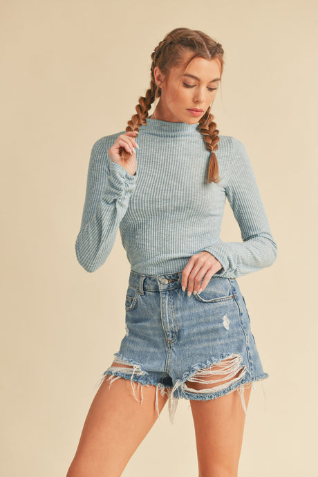 Cora Ribbed Long Sleeve Mock Neck Top