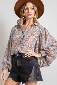 Brinley Printed Button Down Chiffon Blouse