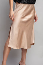 Load image into Gallery viewer, Beige Satin Slit Midi Skirt